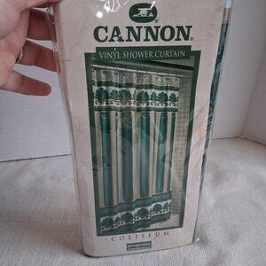 Vintage Cannon Vinyl Shower Curtain Coliseum Royal Green Gold New Old Stock